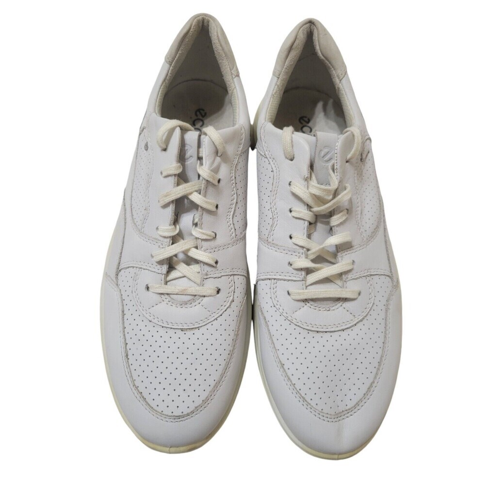 Ecco Leather Sneaker Womens Size 11 Light Gray Perforated Lace Up Extra Width